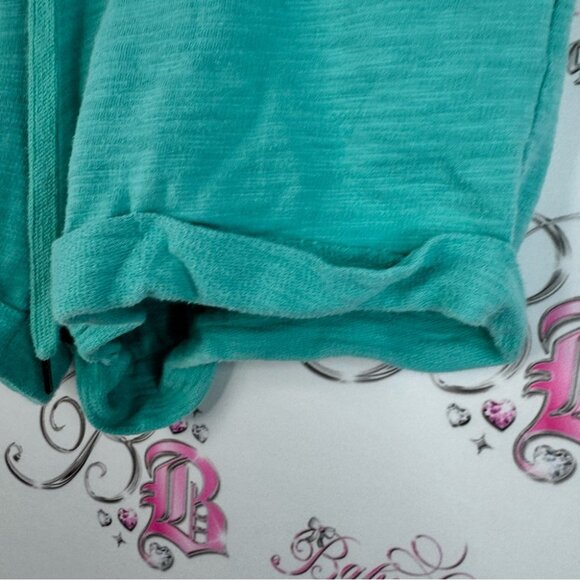 Danskin shorts fold over hem bottom tie up waist blue Turquoise Athletic Shorts - Picture 4 of 11